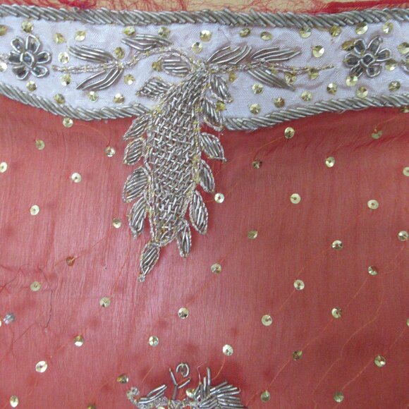 Beautiful, Sheer hand beaded, sequins, appliqued Dupatta, Shawl, Hijab, Chiffon - Picture 7 of 14